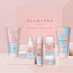 Glamveda Korean Rice & Ceramide 7 Step Weekly Skincare Routine For Women with Gift Box | Face wash, Peel Off Mask, Toner, Serum, Under eye cream, Moisturizer & Sunscreen | Skin Brightening