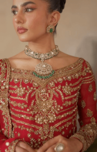 Red Farshi Lehanga by Ammara Khan