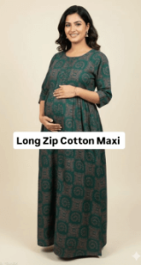 Long Zip Maternity Cotton Maxi